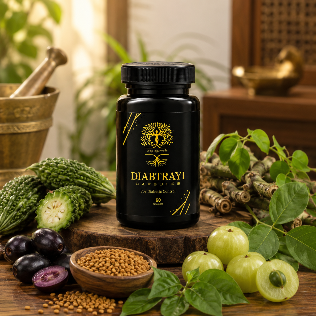 Trayi Ayurveda Diabtrayi Capsules – Premium Ayurvedic Formula for Diabetic Control & Blood Sugar Support (60 Capsules)