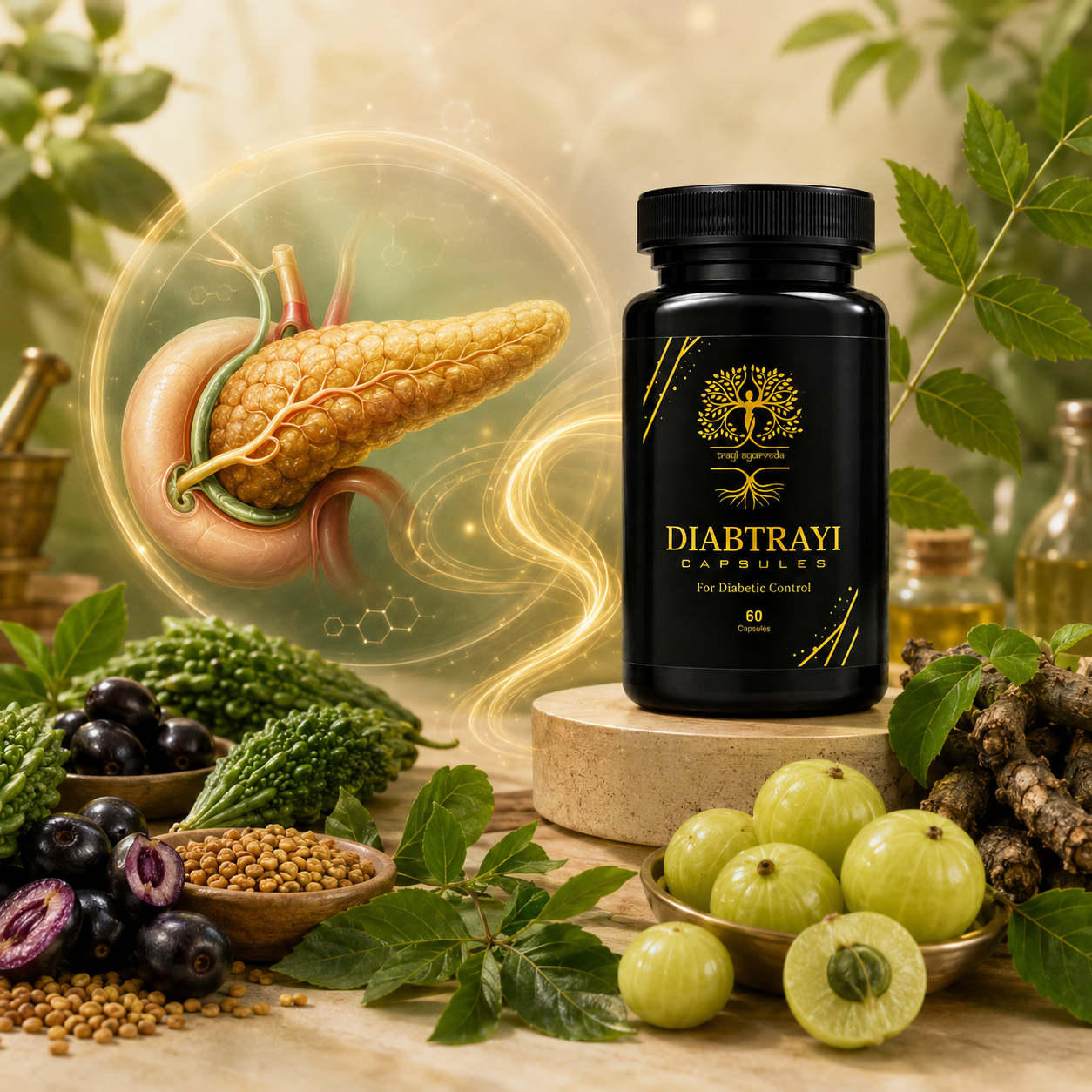 Trayi Ayurveda Diabtrayi Capsules – Premium Ayurvedic Formula for Diabetic Control & Blood Sugar Support (60 Capsules) - Image 2