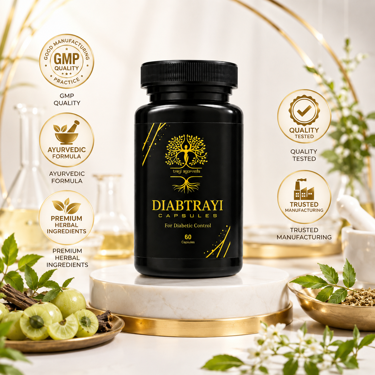 Trayi Ayurveda Diabtrayi Capsules – Premium Ayurvedic Formula for Diabetic Control & Blood Sugar Support (60 Capsules) - Image 3