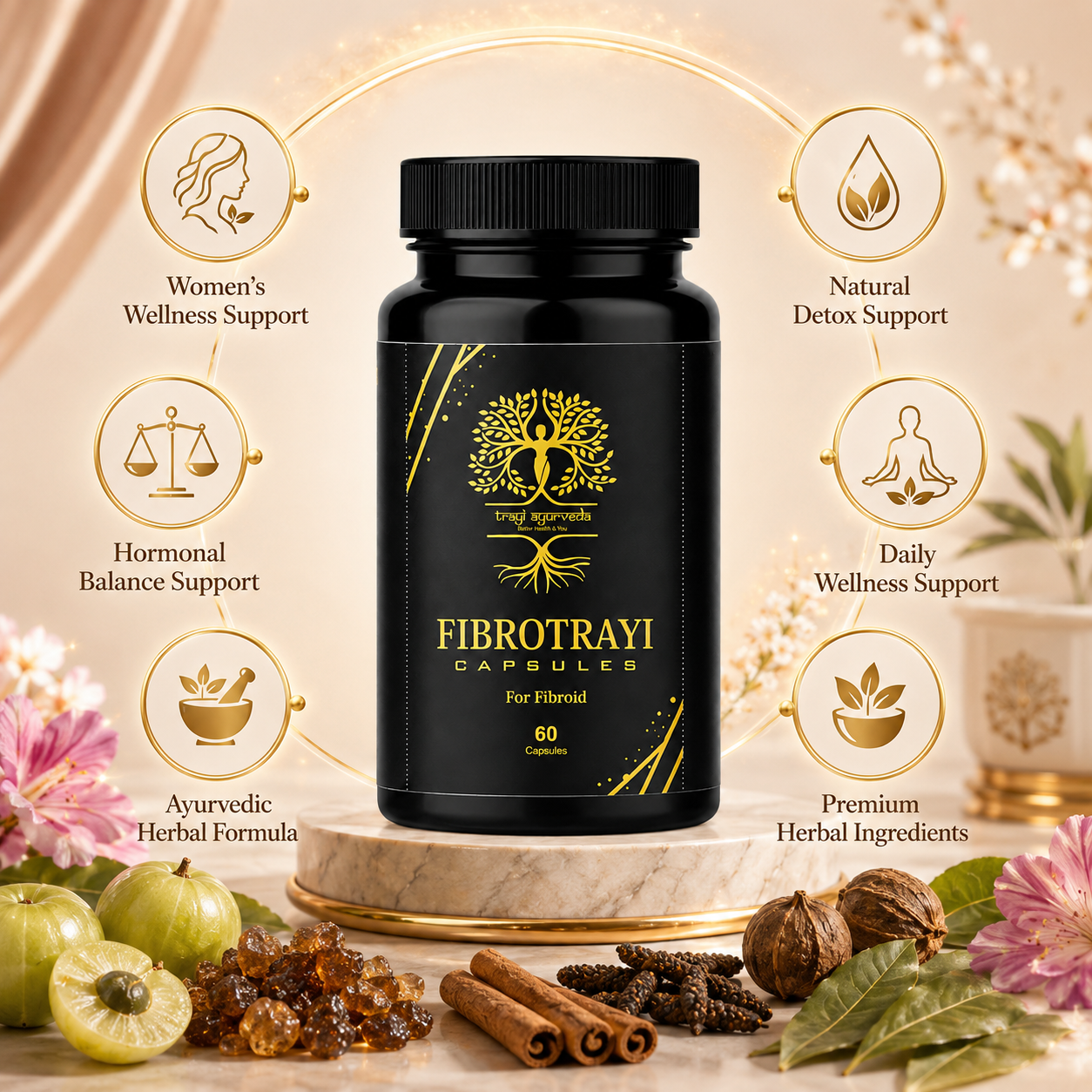 Trayi Ayurveda Fibrotrayi Capsules – Premium Ayurvedic Formula for Fibroid & Women's Wellness (60 Capsules) - Image 2