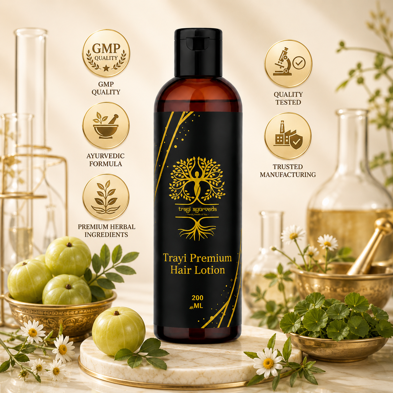 Trayi Premium Hair Lotion – Authentic Ayurvedic Formula for Scalp Nourishment & Healthy Hair Growth (200 ml) - Image 4