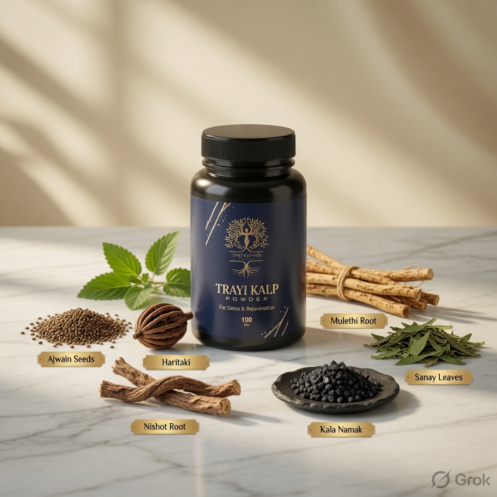Trayi Kalp Powder – Premium Ayurvedic Formula for Detox & Rejuvenation (100 Gm) - Image 5