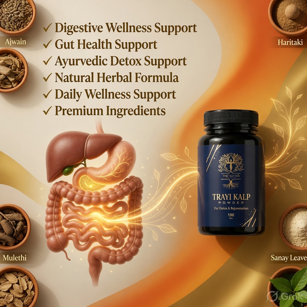 Trayi Kalp Powder – Premium Ayurvedic Formula for Detox & Rejuvenation (100 Gm) - Image 4