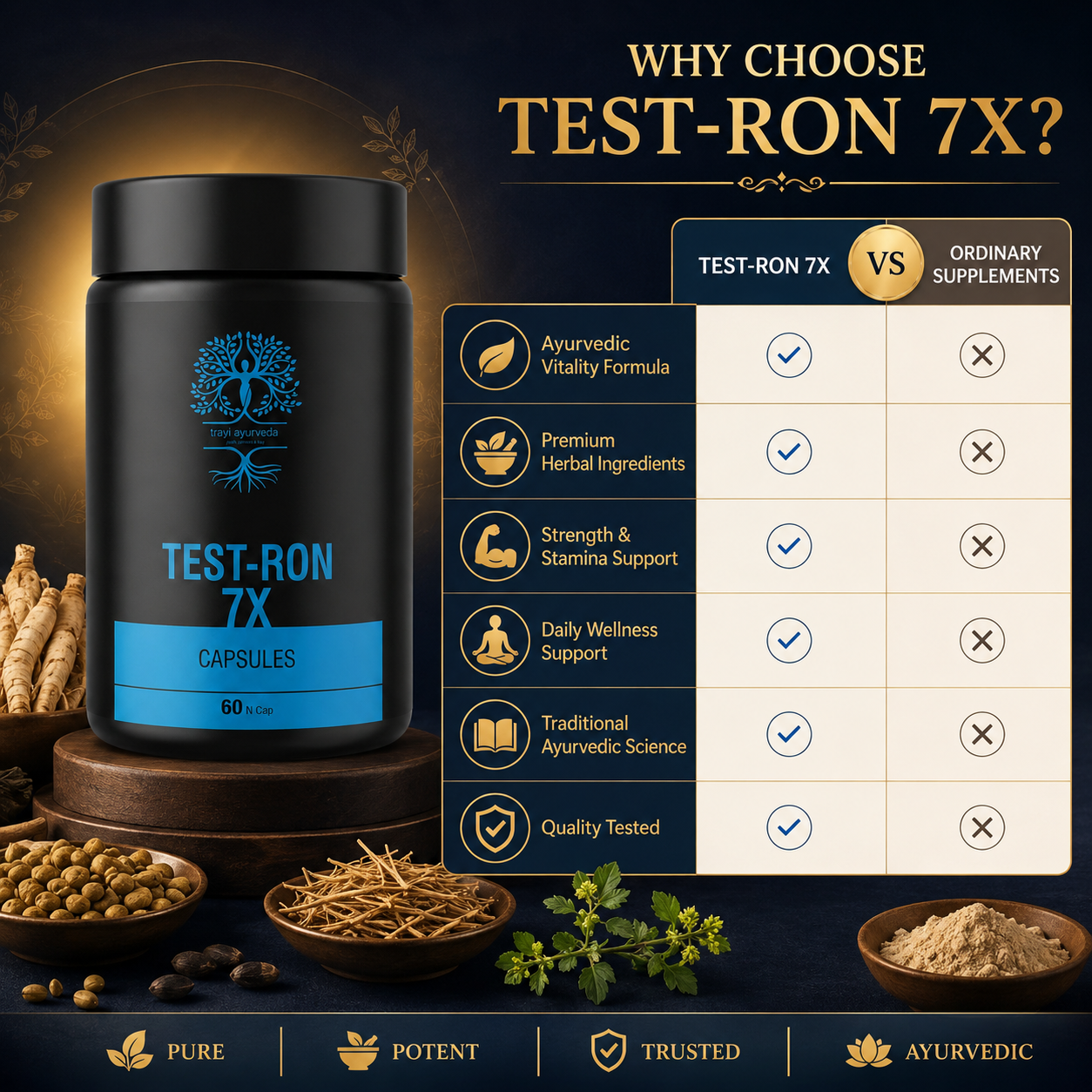 Trayi Ayurveda Test-Ron 7X Capsules – Premium Ayurvedic Formula for Men's Vitality, Strength & Stamina (60 Capsules) - Image 2