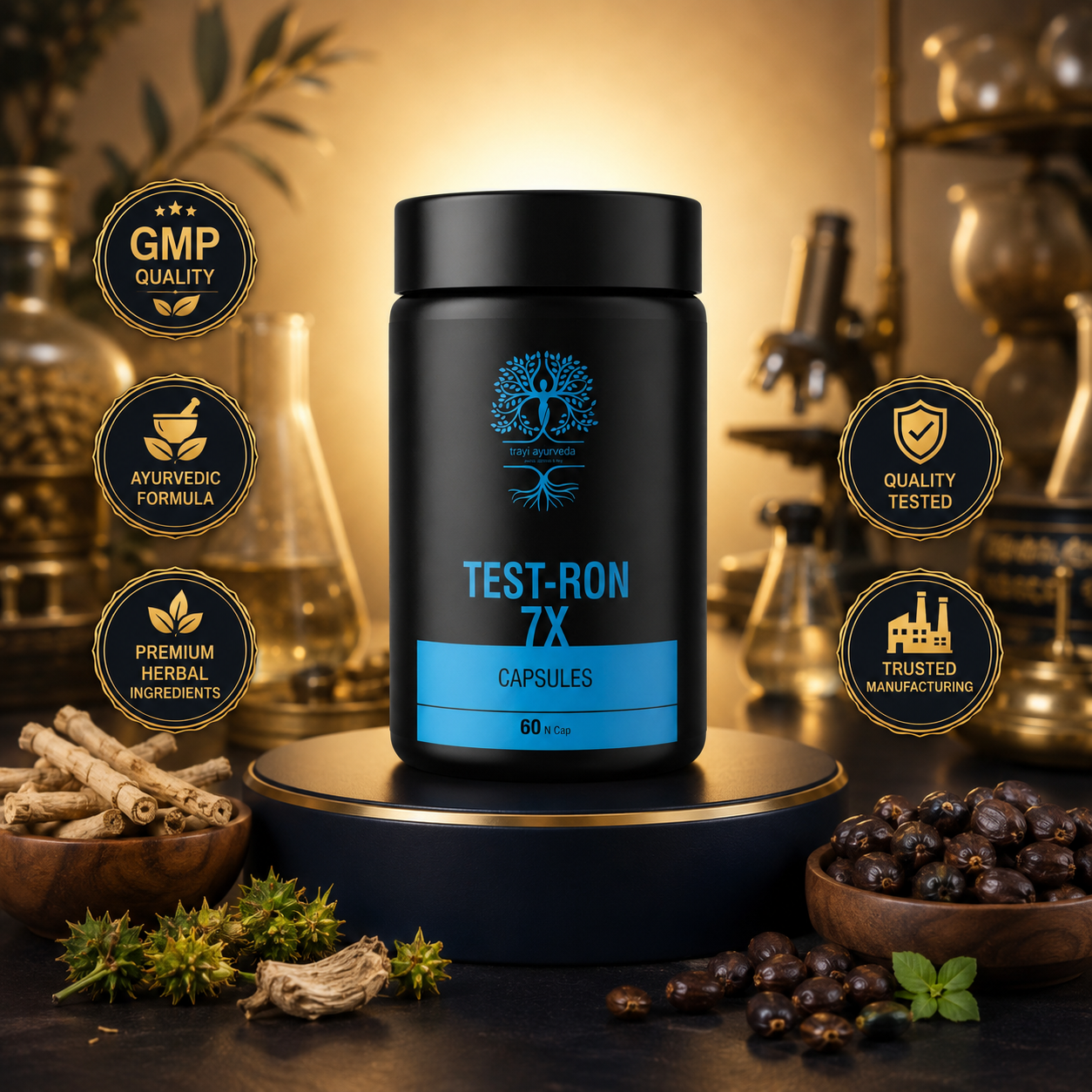Trayi Ayurveda Test-Ron 7X Capsules – Premium Ayurvedic Formula for Men's Vitality, Strength & Stamina (60 Capsules) - Image 4