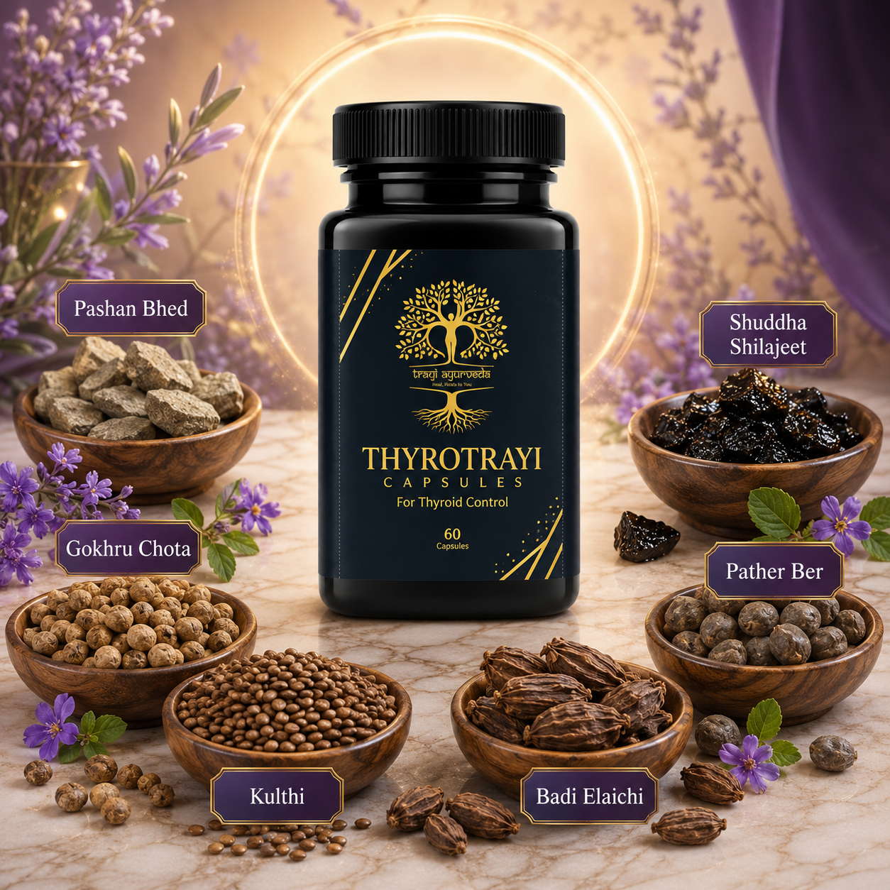 Trayi Ayurveda Thyrotrayi Capsules – Premium Ayurvedic Formula for Thyroid Control & Metabolic Balance (60 Capsules) - Image 5