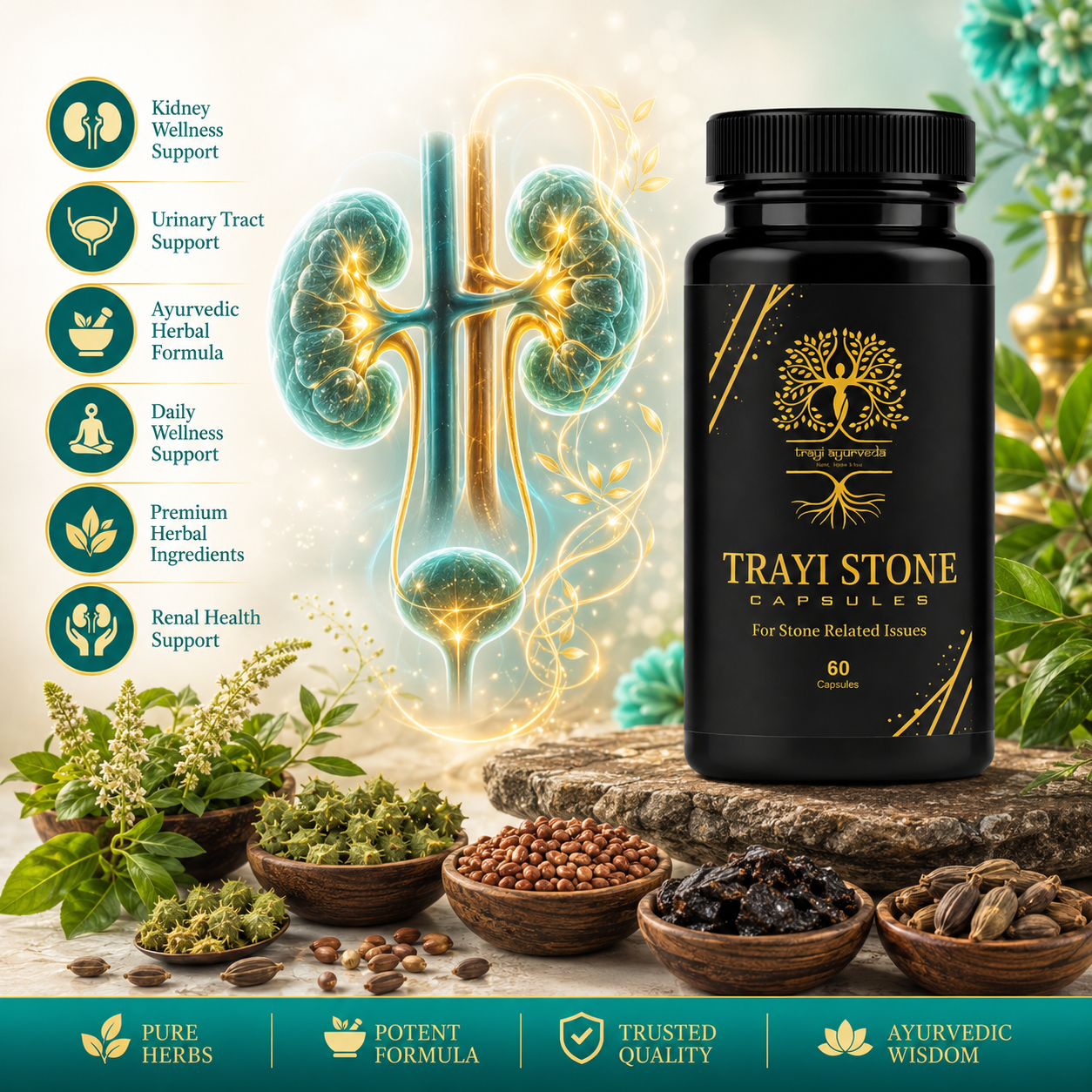 Trayi Ayurveda Trayi Stone Capsules – Premium Ayurvedic Formula for Kidney Wellness & Urinary Tract Support (60 Capsules) - Image 4