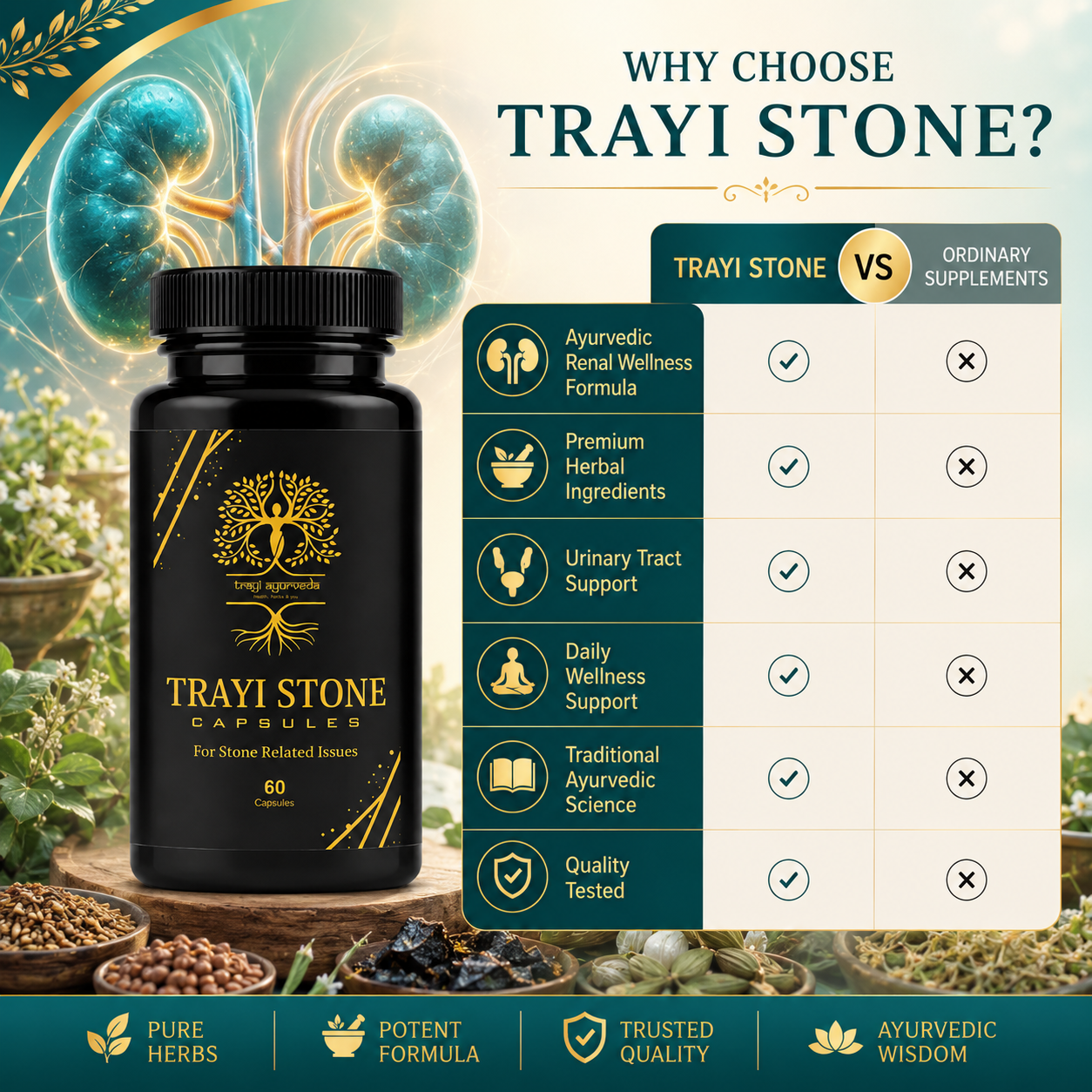 Trayi Ayurveda Trayi Stone Capsules – Premium Ayurvedic Formula for Kidney Wellness & Urinary Tract Support (60 Capsules) - Image 2